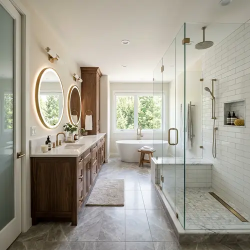 Stylish Master Bathroom with Walk-In Shower & Vanity