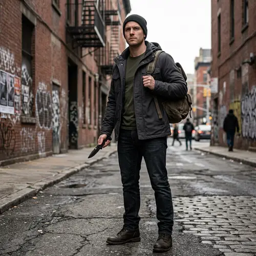 Hero with Knife in Urban Style - Photo Realistic Art