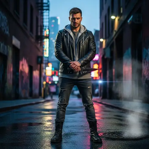 Hero with Knife in Urban Style - Photo Realistic Art