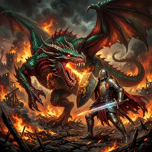 Epic Fantasy Dragon vs Knight Battle Artwork