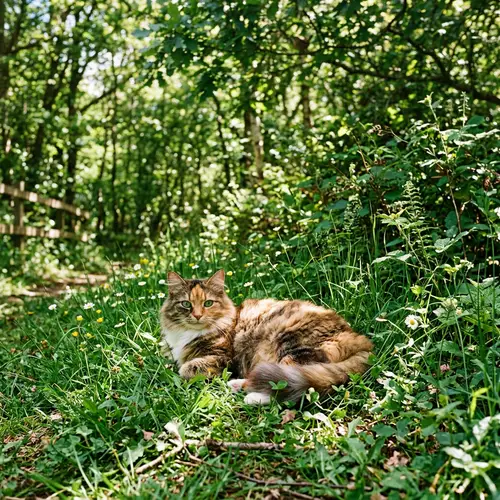 Tranquil Daytime Scene with Fluffy Domestic Cat