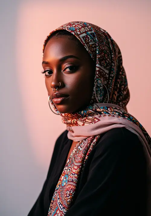 Beautiful Muslim Woman in Hijab with Piercings