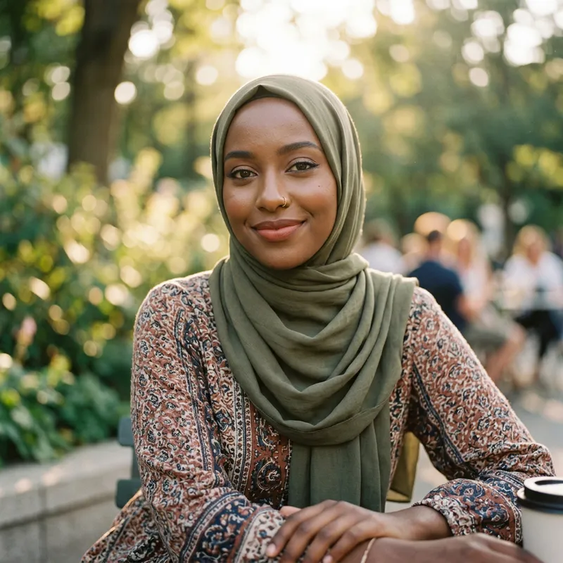 Beautiful Muslim Woman in Hijab with Piercings