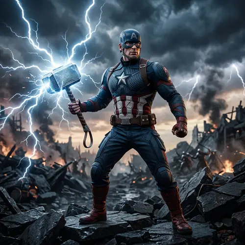 Superhero with Patriotic Colors and Mystical Hammer