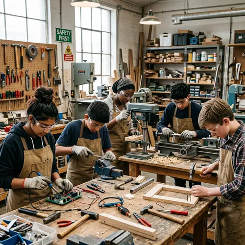 Adolescent Boys and Girls Apprentices Workshop Scene