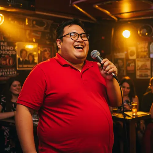Joyful Singing Man with Glasses - Friendly Vibes