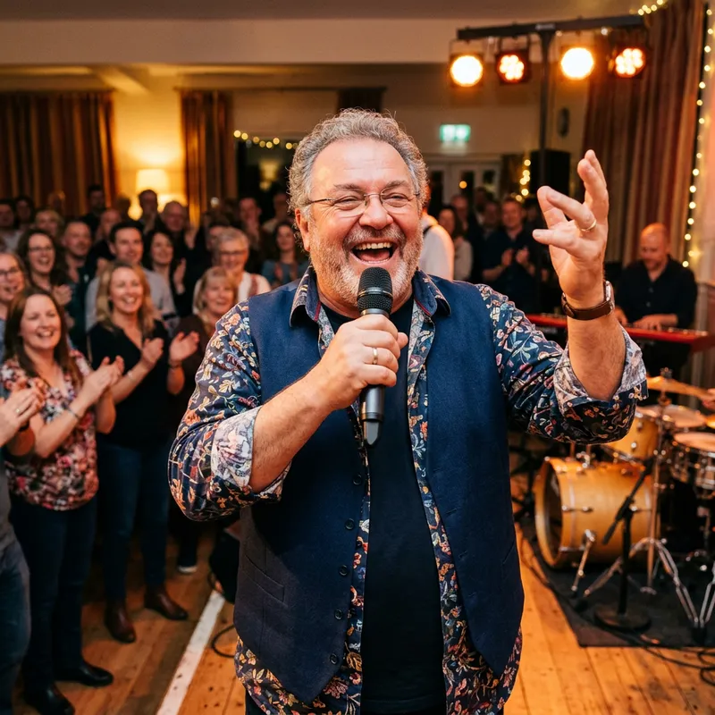 Joyful Singing Man with Glasses - Friendly Vibes