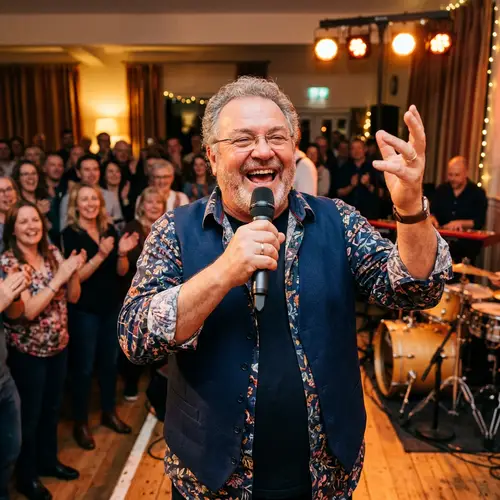 Joyful Singing Man with Glasses - Friendly Vibes