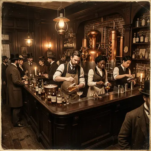 Vintage 1800s Cocktail Bar: Elegance & Ambiance in Sepia Tones