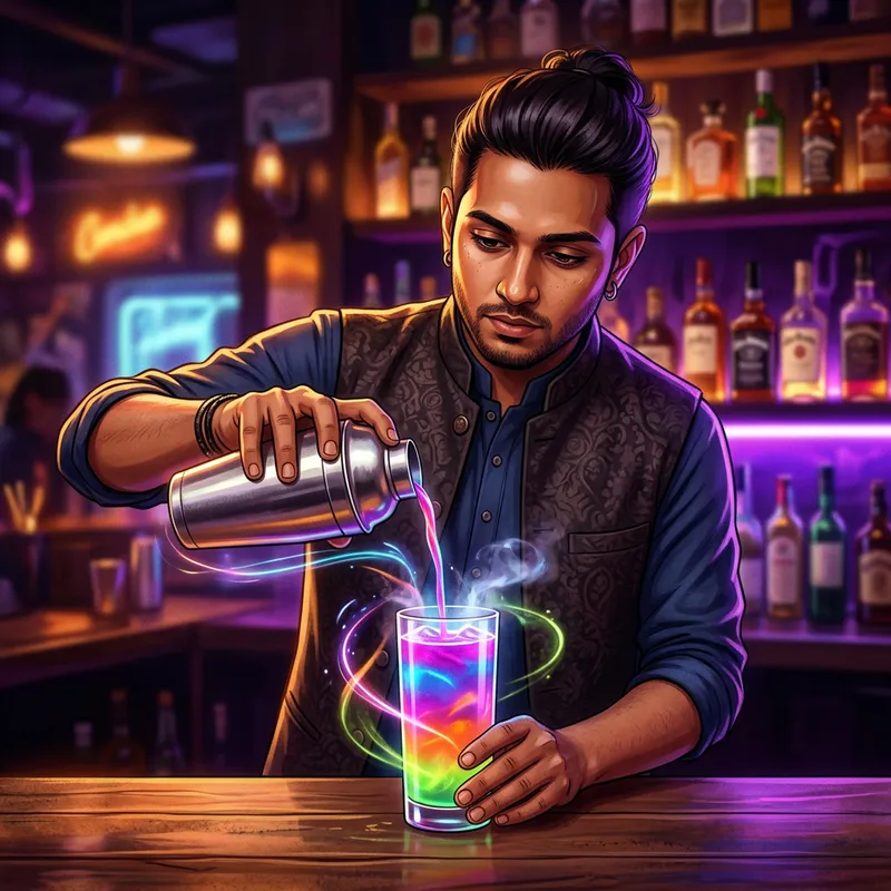 Expert Mixologist Crafting Dynamic Cocktail Artwork