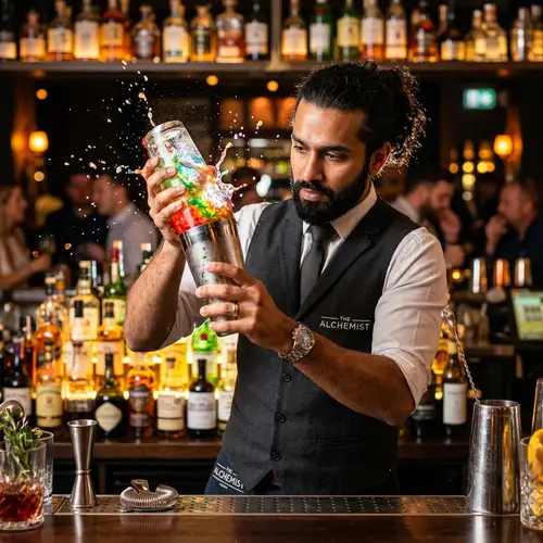 Professional Mixology: Bright and Multicolored Cocktail Preparation