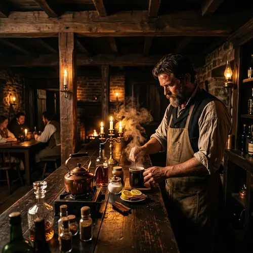 Colonial-Inspired 18th Century Long Bar Scene | Chiaroscuro Elegance