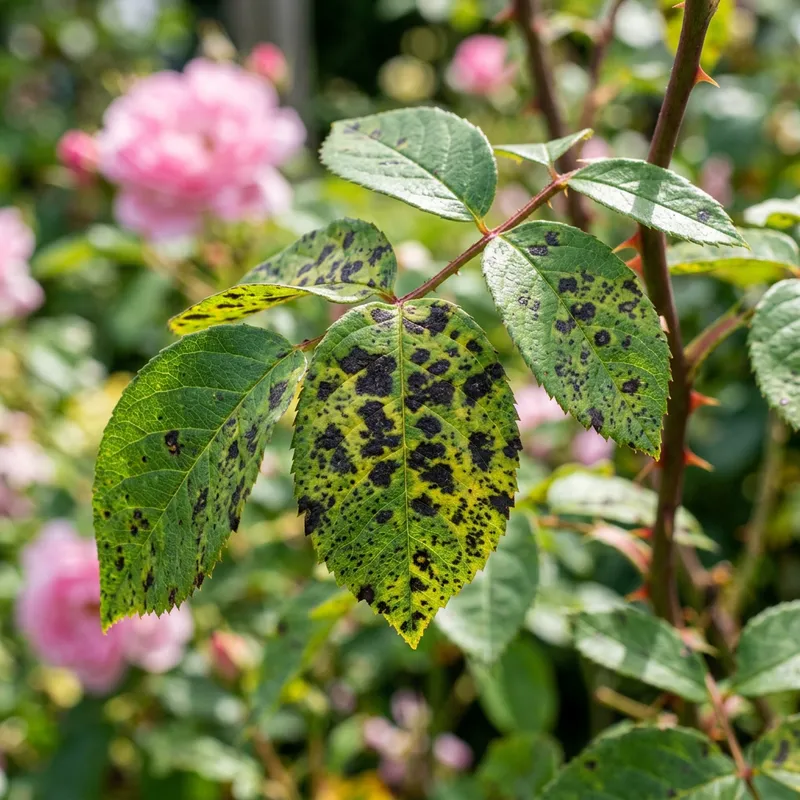 Detailed Black Spot Fungi on Rose Bush Leaves