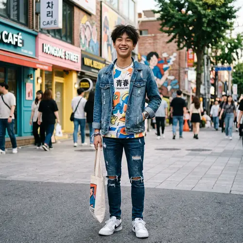Stylish Asian Teenage Boy in Trendy Clothes