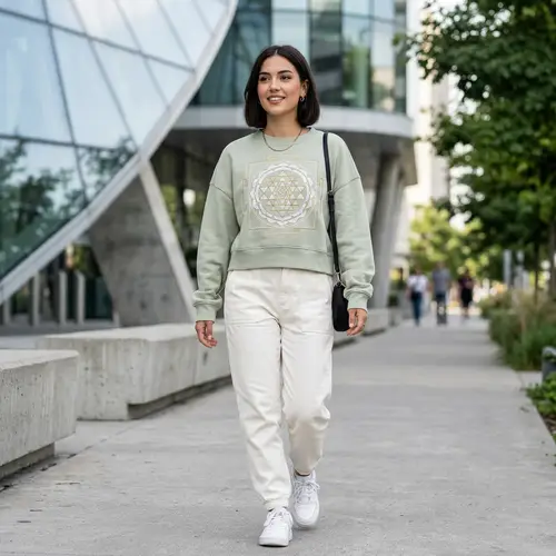 Women's Light Sweatshirt with Sri Yantra Embroidery | Futuristic Fashion