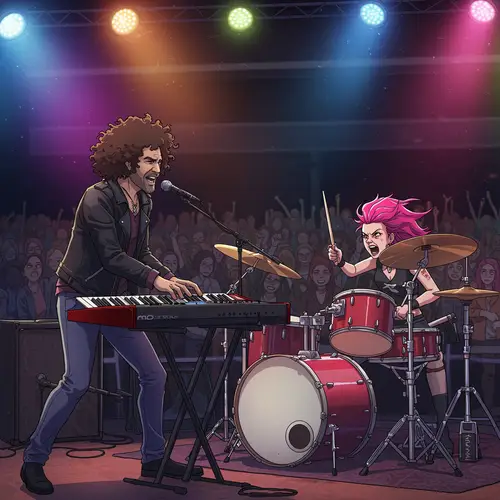 Energetic Keyboardist and Drummer on Stage