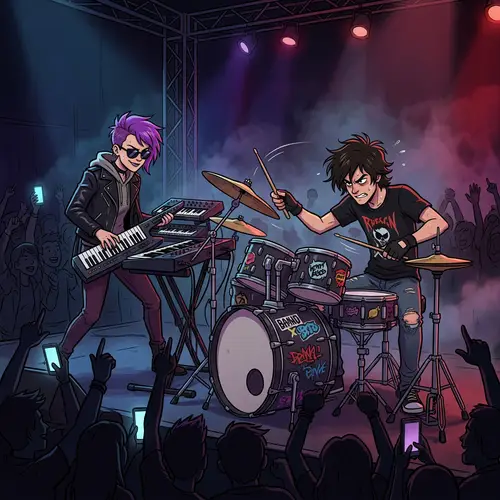 Energetic Keyboardist and Drummer on Stage