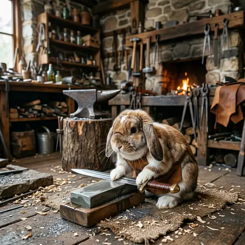 Rabbit Sharpening Sword: A Unique Fantasy Scene