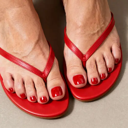Stylish Red Sandals & Perfectly Polished Toes