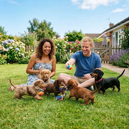Adorable Dachshund Puppies Playing Joyfully in Grassy Area