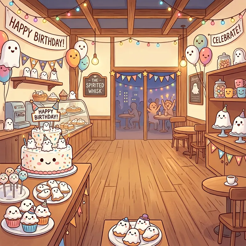 Delightful Ghost Pastries and Cakes for Birthday Cafe in 2D Cartoon