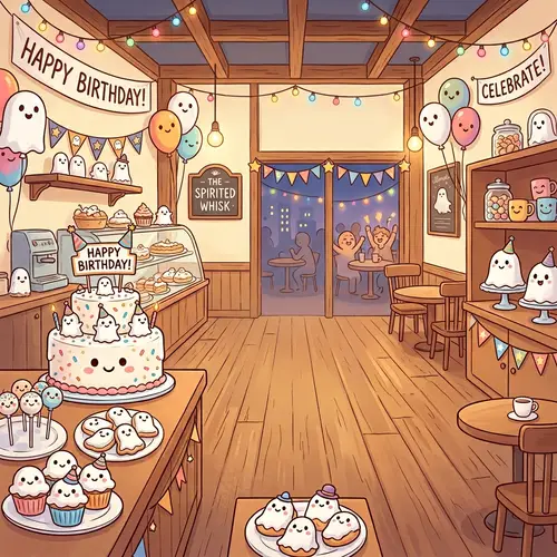 Cozy Birthday Cafe with Delightful Ghost-Themed Pastries