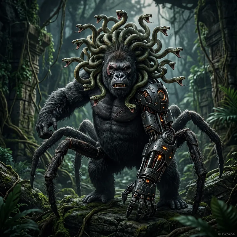 Spider-Legged Gorilla with Serpent Hair