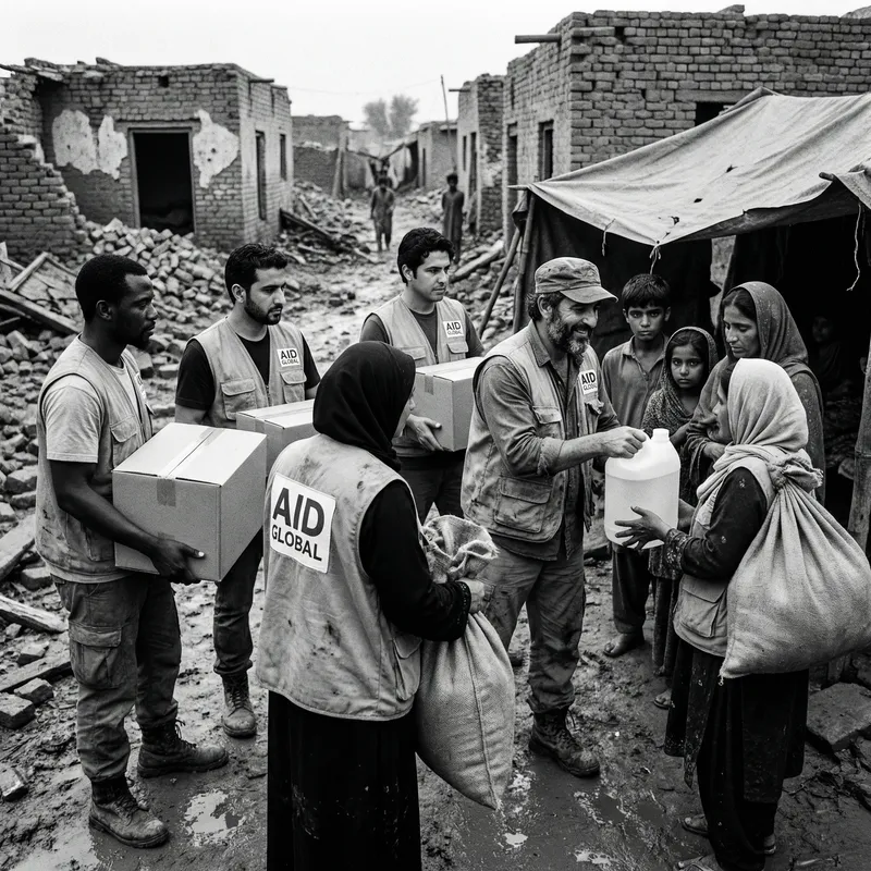 Documentary Style Humanitarian Workers Delivering Supplies to Disaster Areas Documentary Style Humanitarian Workers Delivering Supplies to Disaster Areas