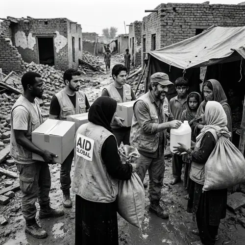 Humanitarian Workers Delivering Vital Supplies in Disaster Zone