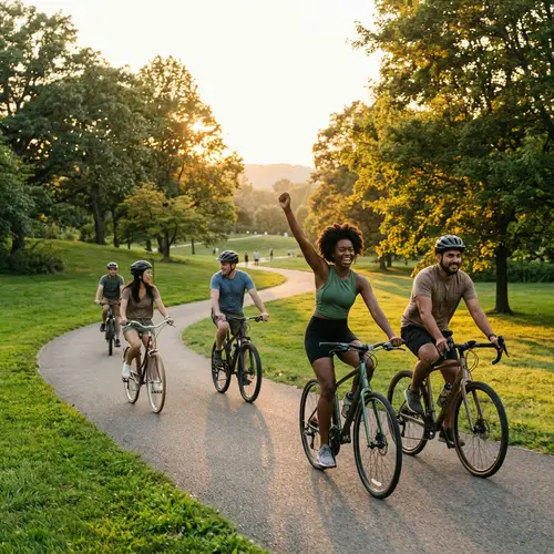 Diverse Group Enjoying Bike Ride in Scenic Park