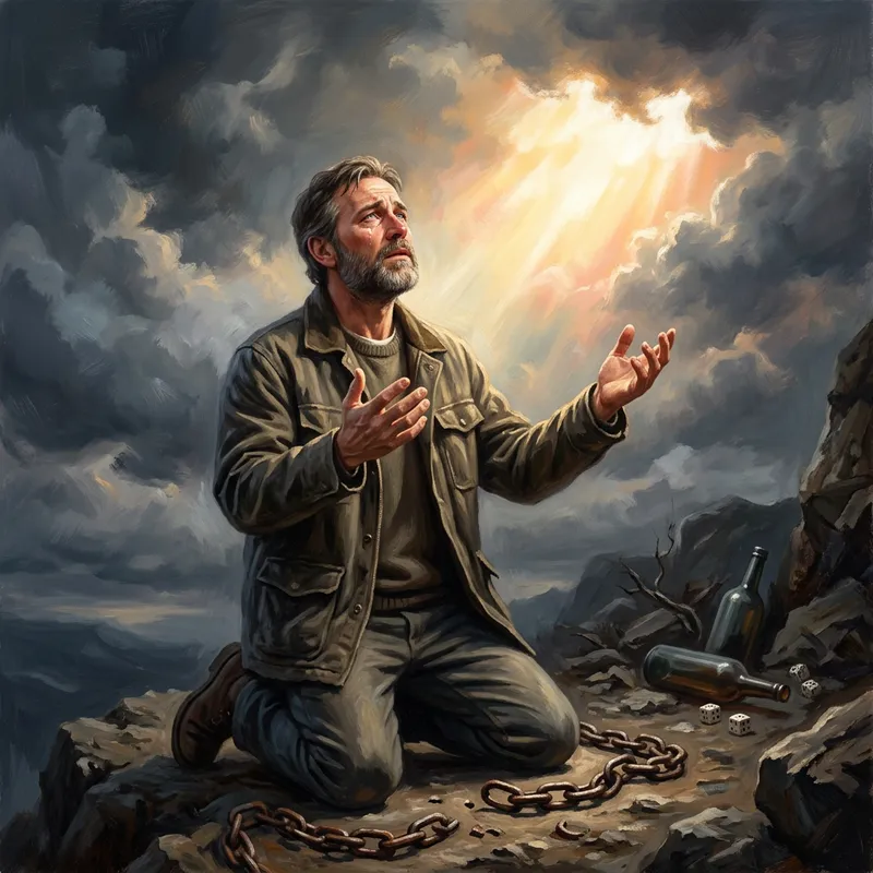 Former Sinner Embracing Redemption | Illustration of Spiritual Awakening