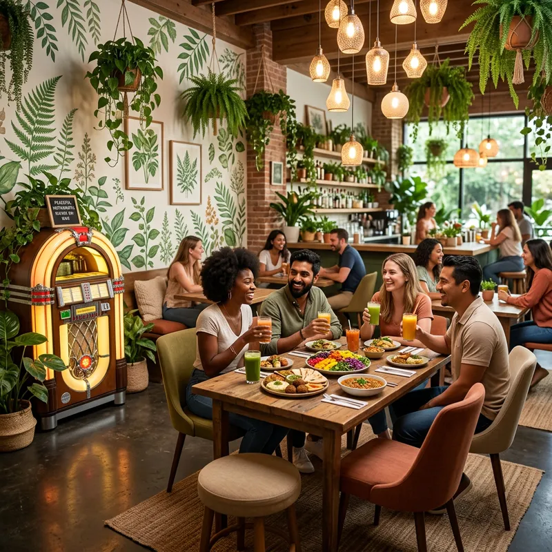 Vegetarian Lounge: Stylish Ambiance, Plant Murals & Delicious Dishes
