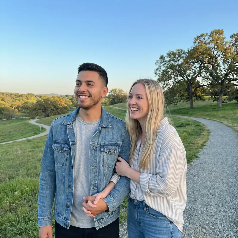 Happy Young Couple Enjoying Nature Together