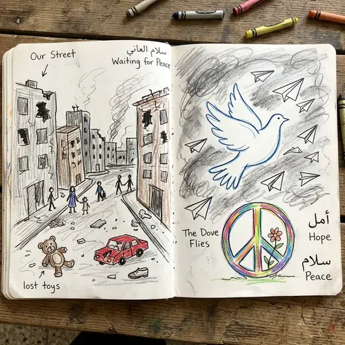 Child-like Memory Art of Conflict Zone & Peace Symbols