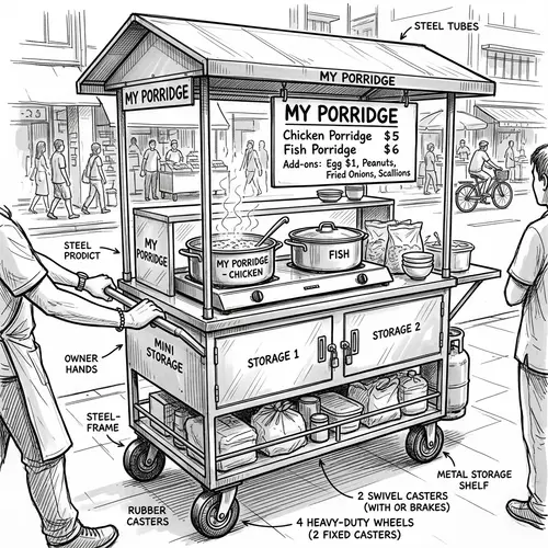Mobile Steel Cart for Porridge Business | 4 Wheels