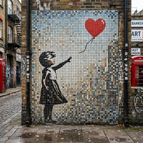 Banksy Girl with Balloon in Squares