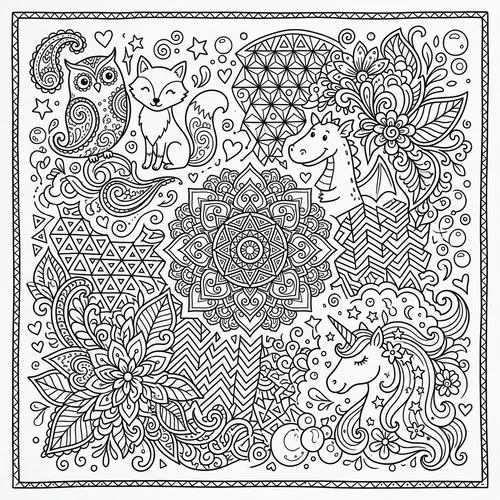 Doodle Colouring Page with Intricate Designs for Kids and Adults