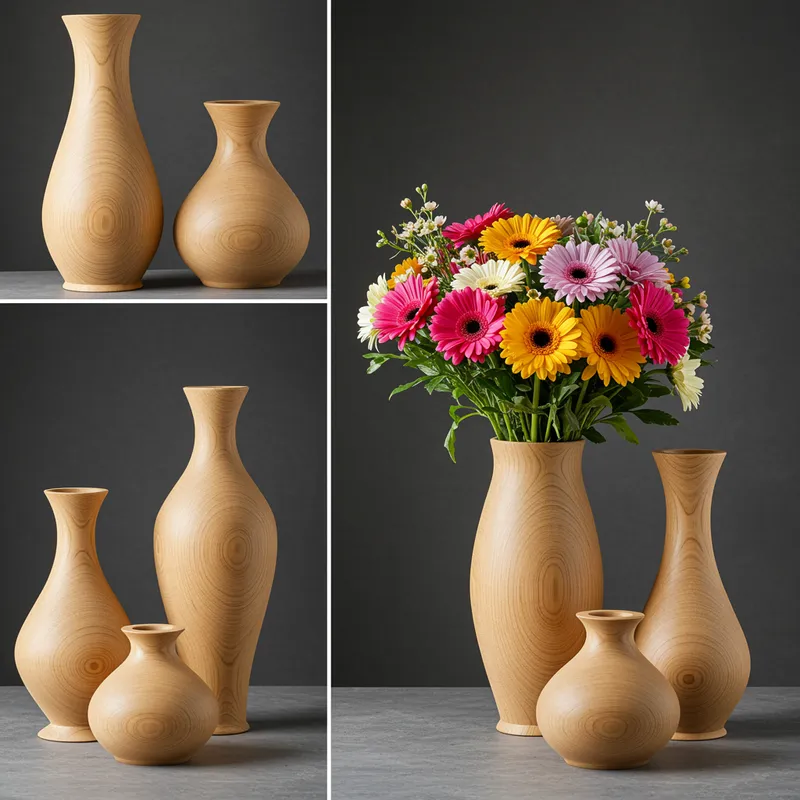 Natural Finish Wooden Flower Vases Collection