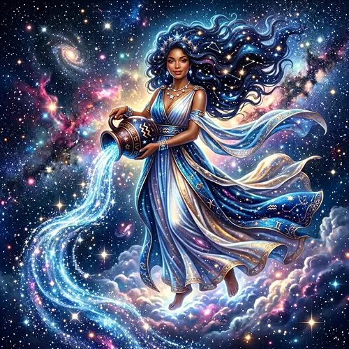 Aquarius Zodiac Deity in Ethereal Cosmos - Mystique Representation
