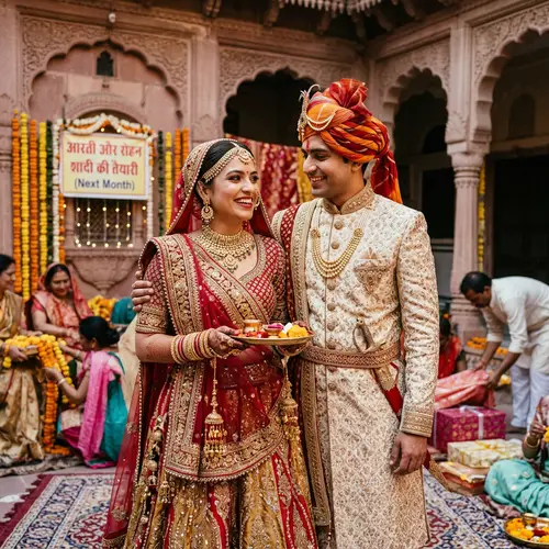 Rajasthani Attire Couple Preparing for Vibrant Wedding