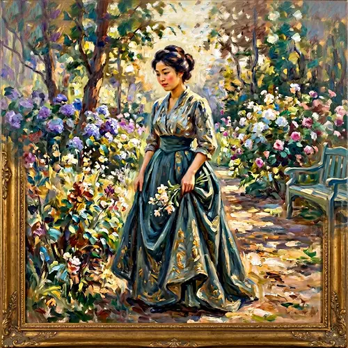 Asian Woman in Elegant Skirts - Impressionistic Art Style