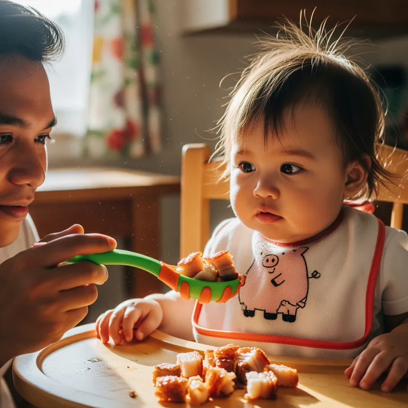 Adorable Filipino Toddler Exploring Lechon Kawali