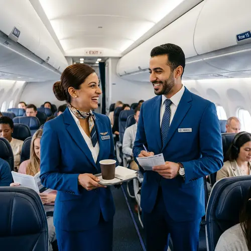 Professional Cabin Crew Members Creating Warm Atmosphere