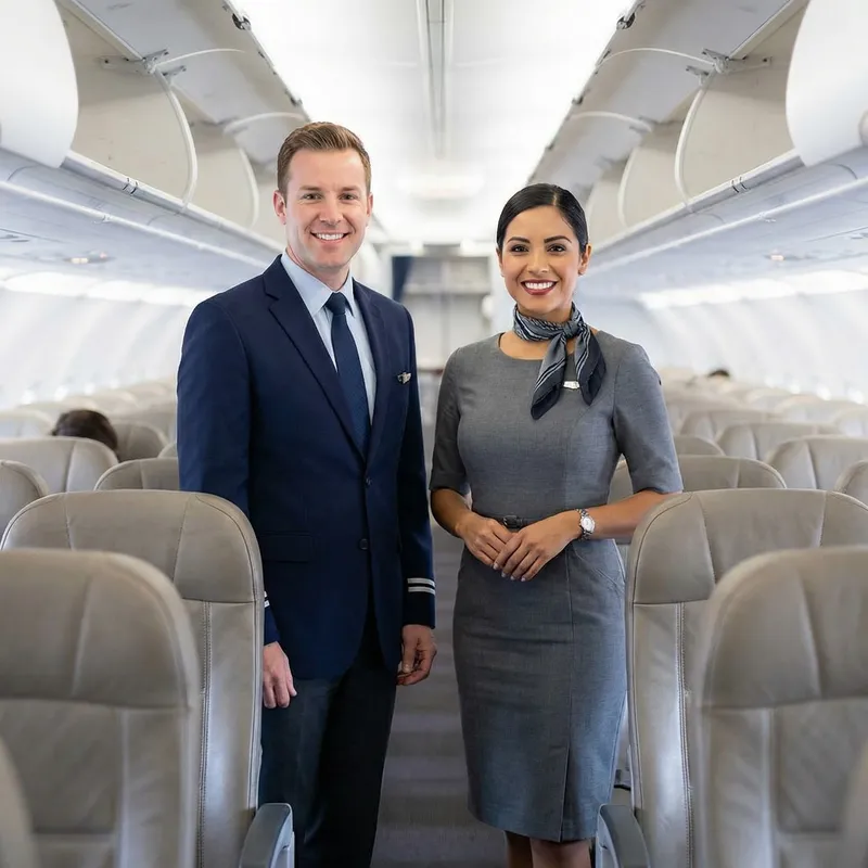 Symmetrical Cabin Crew Smiling - Professional and Cute