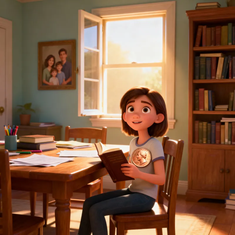 Curious Teen in Cozy Dining Room - Pixar Style