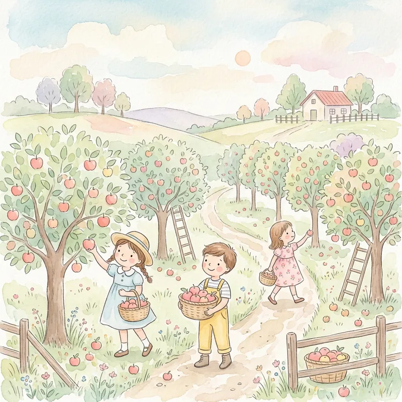 Children's Watercolor Apple Orchard Art Children's Watercolor Apple Orchard Art