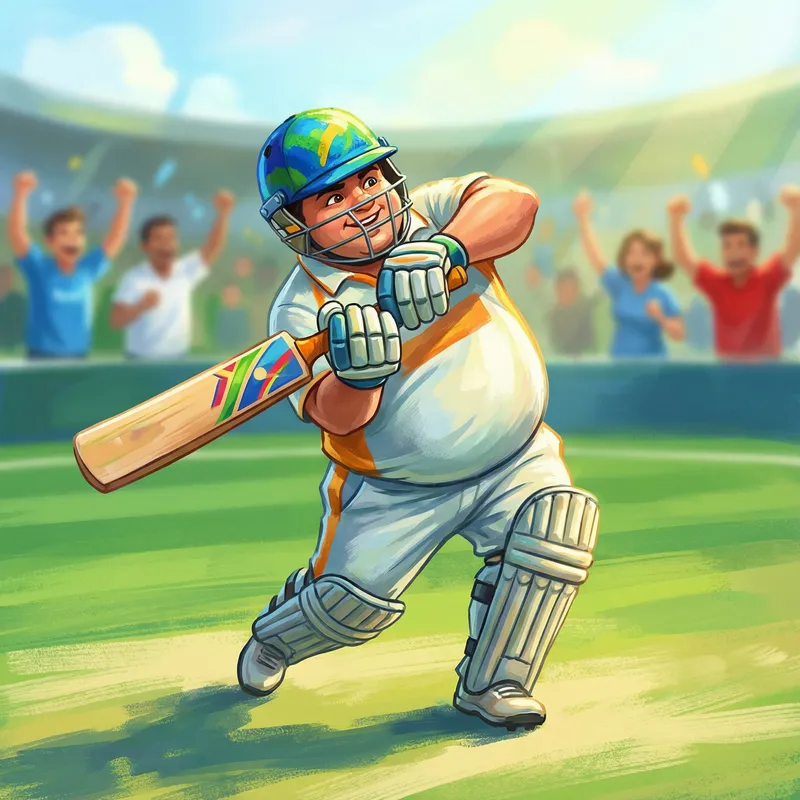 Vibrant Cricket Player in Mid-Action Illustration