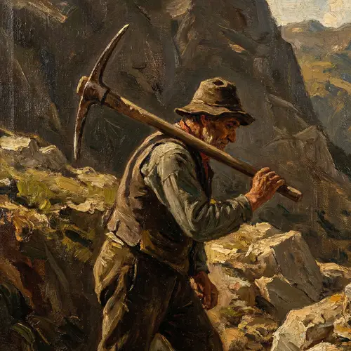 Person with Large Pickaxe in Oil Painting