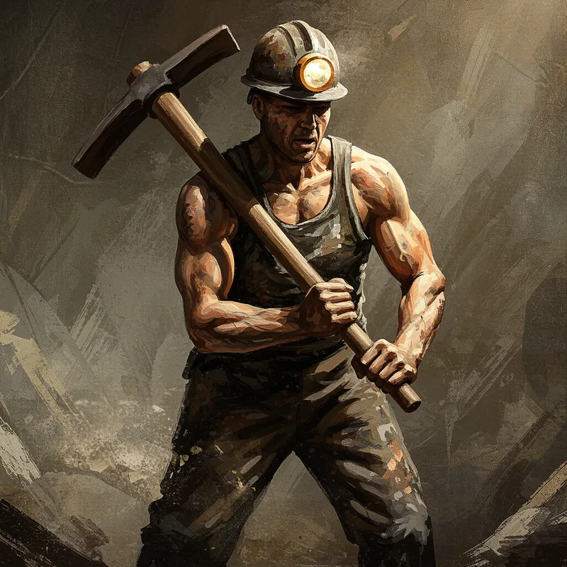 Person with Large Pickaxe in Oil Painting