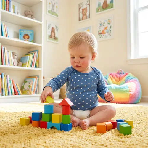 Adorable Caucasian Toddler Playing with Colorful Block Toy